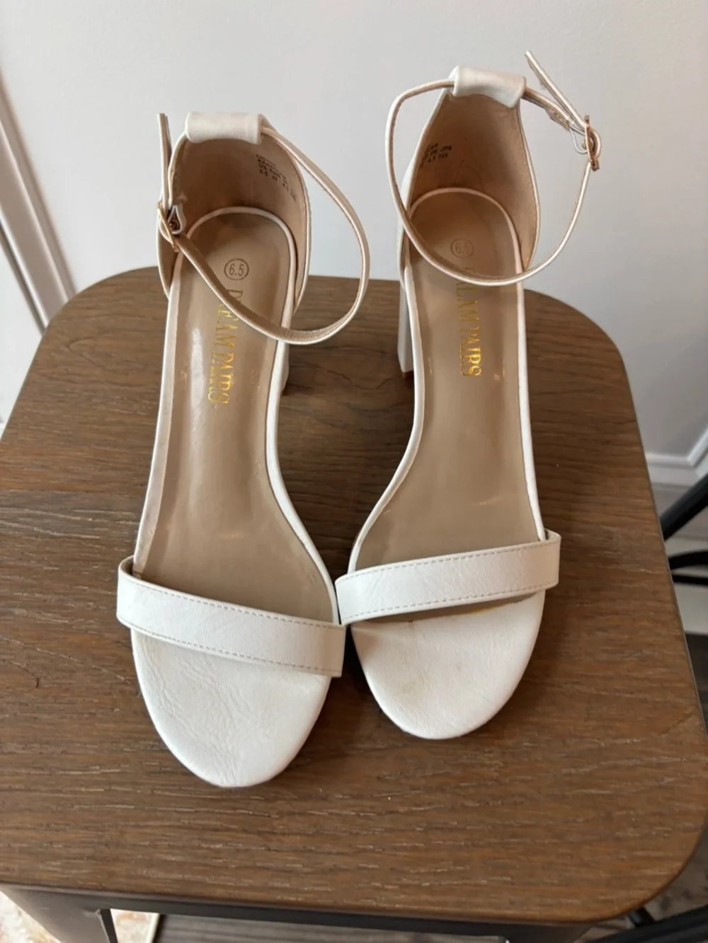 Women's Ankle-Strap Block Heel Sandals in White - Size 6.5
